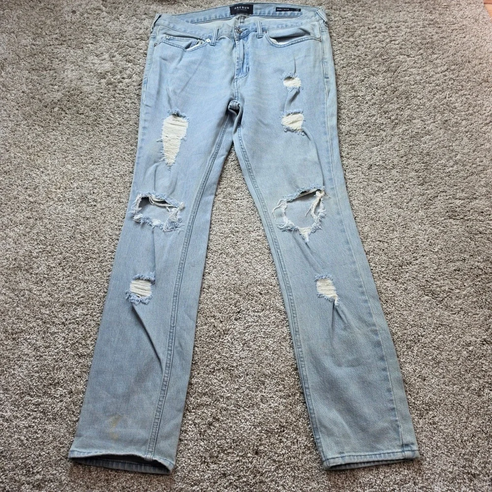 PacSun Skinny Distressed Jeans Mens 34x32 Light Wash Blue Ripped Denim Casual